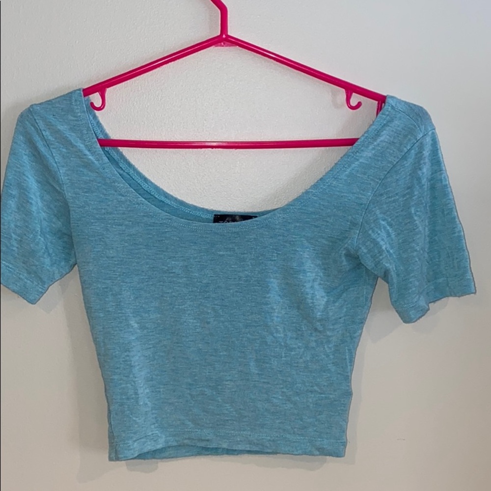 2/30$ topshop crop scoop neck tee blue
